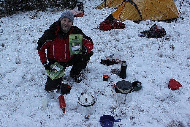 Expedition leader preparing breakfast. Adventure Food anyone?