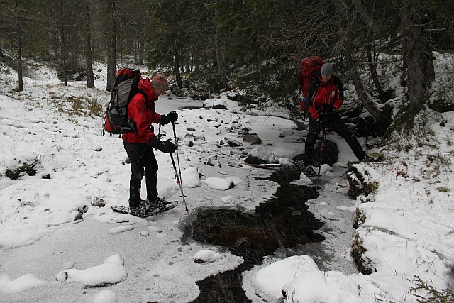 We have to cross many small half frozen streams. Not too difficult, but you want to avoid wet feet at any cost in winter.