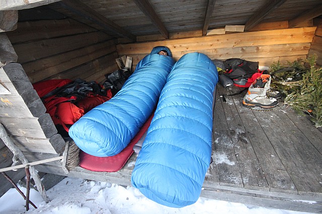 The Ukkoluosto lean-to shelter is open, but the wooden flooring provides some comfort. Temperatures drop to -15C during the night.