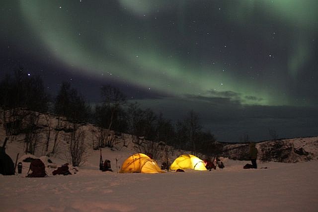 Later that evening we are treated to beautiful Aurora Borealis over our remote winter camp. This is definitely one of the most mystical elements of winter camping in the North!
