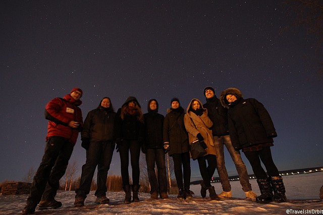 The second evening we make our way back to the dark Ounasjoki river side at Arktikum to hunt for Aurora Borealis. Despite the crisp clear sky the solar activity is too low to see any Northern Lights. We have a great star party though!