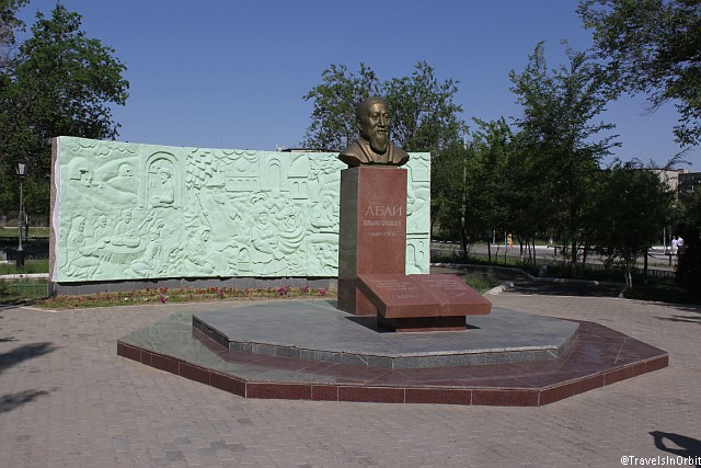 Although mostly a Russian city, you will find links to Baikonur's location in Kazakhstan. This is the Abai Monument, dedicated to the Kazakh poet, composer and philosopher Abai Qunanbaiuli (1845-1904).