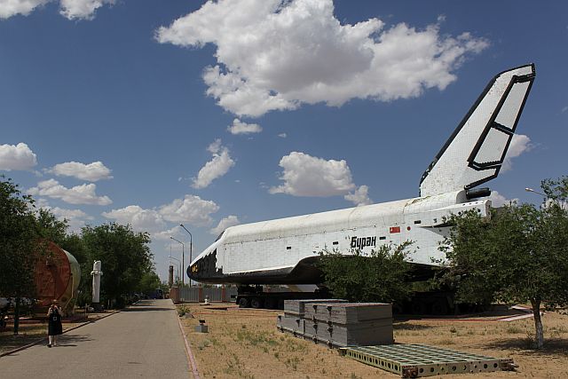 The Cosmodrome Museum at Site 2 is home to the OK-M Buran space shuttle thermal test model. After being ignored and left to the elements, it has been more or less refurbished and parked outside the museum.