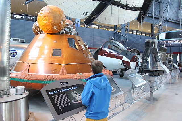 The Udvar Hazy Center also has this Apollo test capsule, used for water tests. It has the original Apollo 11 airbags on top (these went to the Moon before being deployed in the Pacific Ocean!) and several Gemini test capsules.