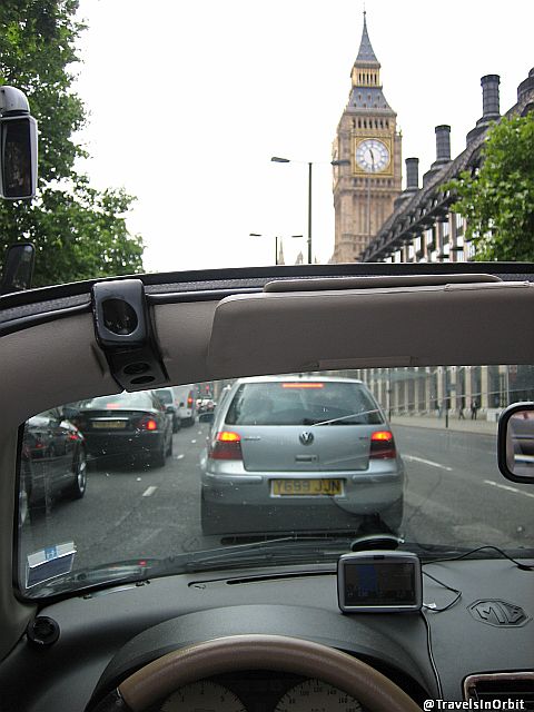 Driving along the Thames towards Westminster.