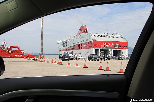 Driving off the ferry in Igoumenitsa. From here it is about 925 kilometers to Istanbul, all the way through Northern Greece.